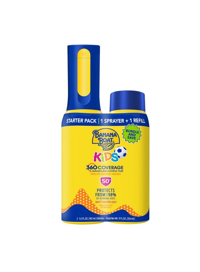 Kids 360 Coverage Sunscreen Mist Spf 50+ Bundle Refillable Sunscreen Bottle With Spray Sunscreen Refill Spf 50 Sunscreen Spray Mist Bottle Nonaerosol Sunscreen 5.5Oz Each Bundle Pack