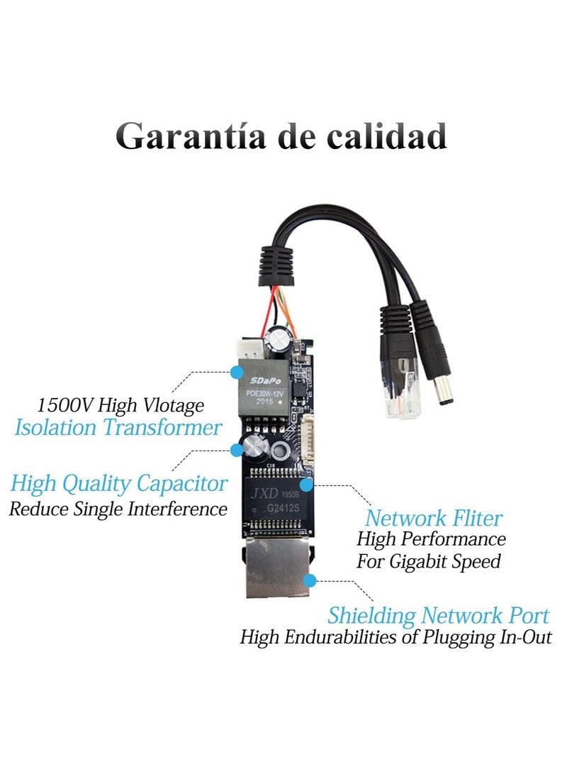 Gigabit PoE Splitter 12V 2A Output with IEEE 802.3(AF/AT) Standard Compliant 10,100,1000Mbps 5.5x2.1mm DC Plug Cable POE Splitter Adapter for Security Camera CCTV Surveillance