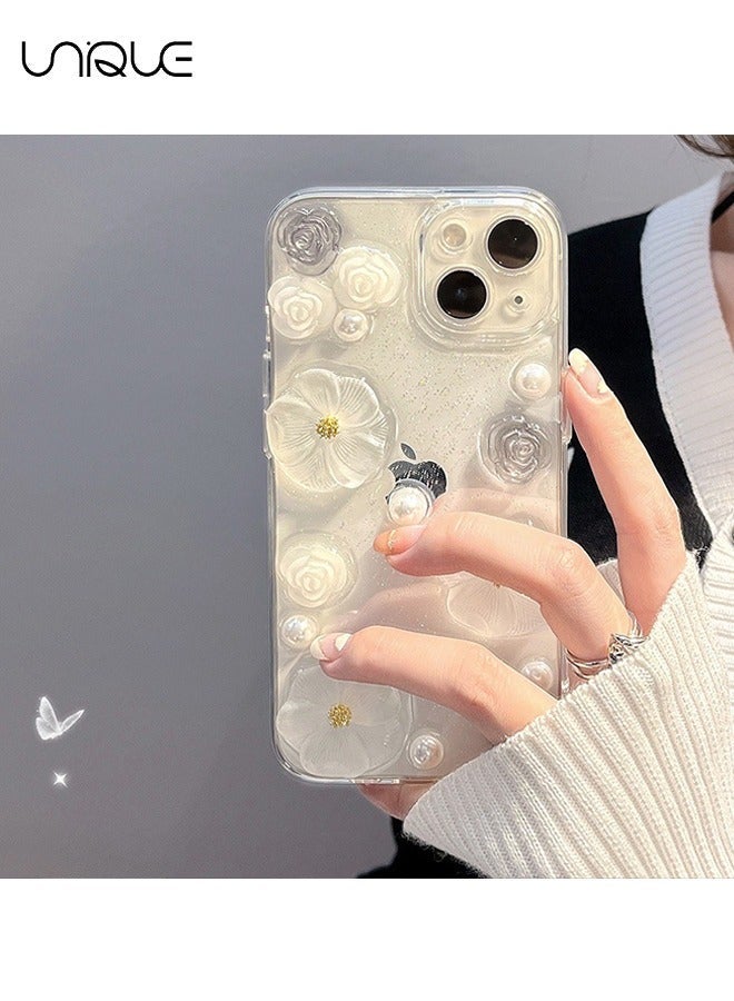 Compatible with iPhone 15 Clear Case 3D Aesthetic Rose Floral  Shiny Girly Phone Case for Women Girls Soft TPU Cover,Clear