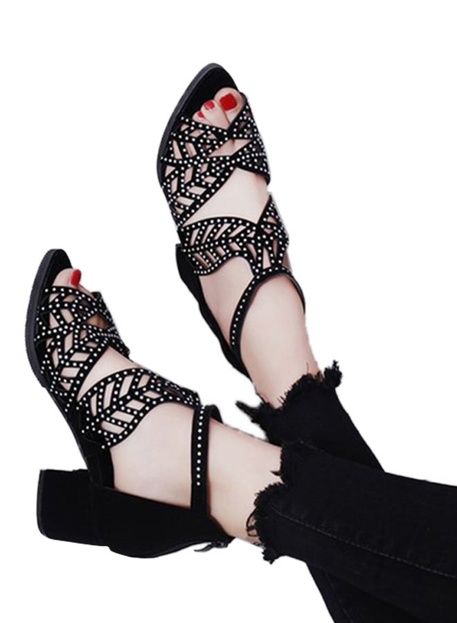 Rhinestone Studded Sandal Black