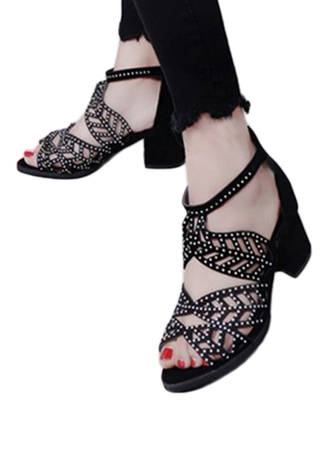 Rhinestone Studded Sandal Black