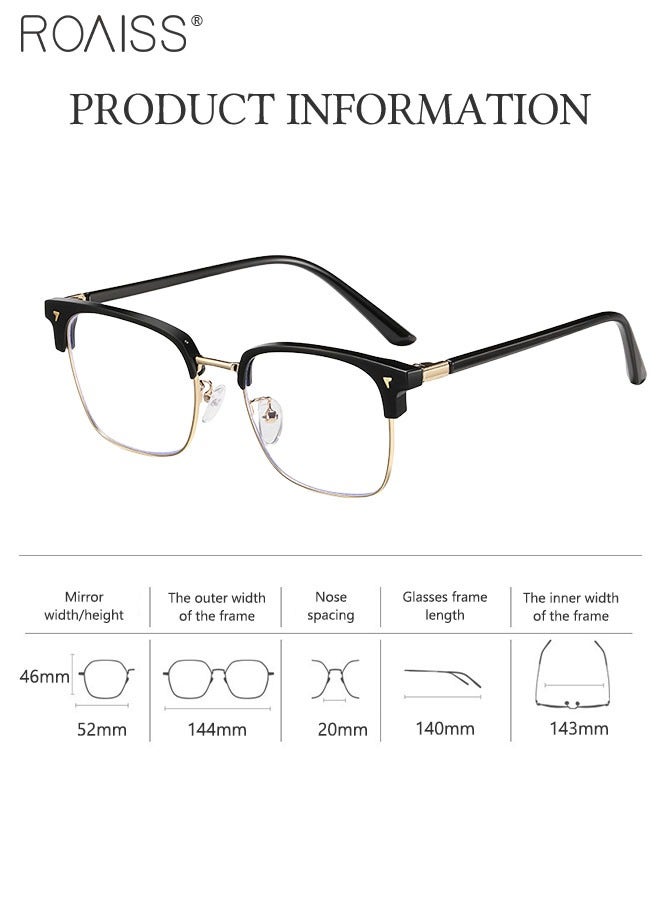 Blue Light Blocking Glasses Blue Light Filter Computer Reading Gaming TV Phones Browline Eyeglasses Fashion Anti Eyestrain Headache Eyewear for Men Women Black Gold 52mm