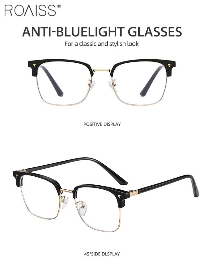 Blue Light Blocking Glasses Blue Light Filter Computer Reading Gaming TV Phones Browline Eyeglasses Fashion Anti Eyestrain Headache Eyewear for Men Women Black Gold 52mm