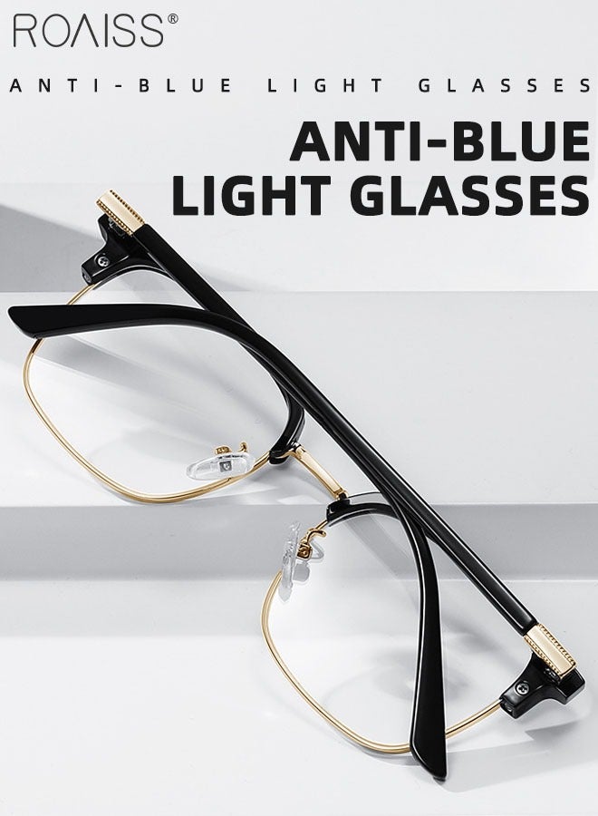 Blue Light Blocking Glasses Blue Light Filter Computer Reading Gaming TV Phones Browline Eyeglasses Fashion Anti Eyestrain Headache Eyewear for Men Women Black Gold 52mm