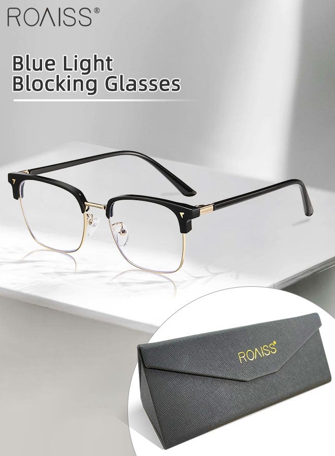 Blue Light Blocking Glasses Blue Light Filter Computer Reading Gaming TV Phones Browline Eyeglasses Fashion Anti Eyestrain Headache Eyewear for Men Women Black Gold 52mm