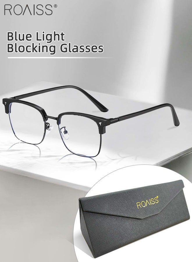 Blue Light Blocking Glasses Blue Light Filter Computer Reading Gaming TV Phones Browline Eyeglasses Fashion Anti Eyestrain Headache Eyewear for Men Women Black 52mm