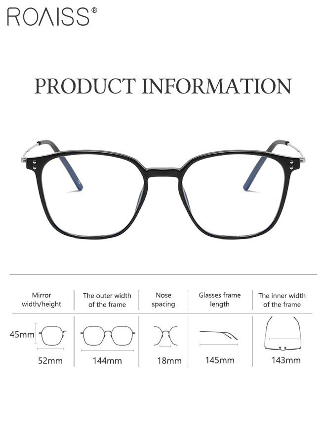 Blue Light Blocking Glasses Blue Light Filter Computer Reading Gaming TV Phones Square Eyeglasses Fashion Anti Eyestrain Headache Eyewear for Men Women Glossy Black Silver 52mm