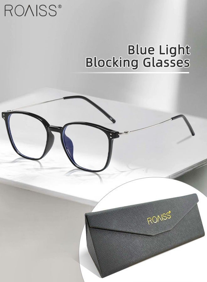 Blue Light Blocking Glasses Blue Light Filter Computer Reading Gaming TV Phones Square Eyeglasses Fashion Anti Eyestrain Headache Eyewear for Men Women Glossy Black Silver 52mm