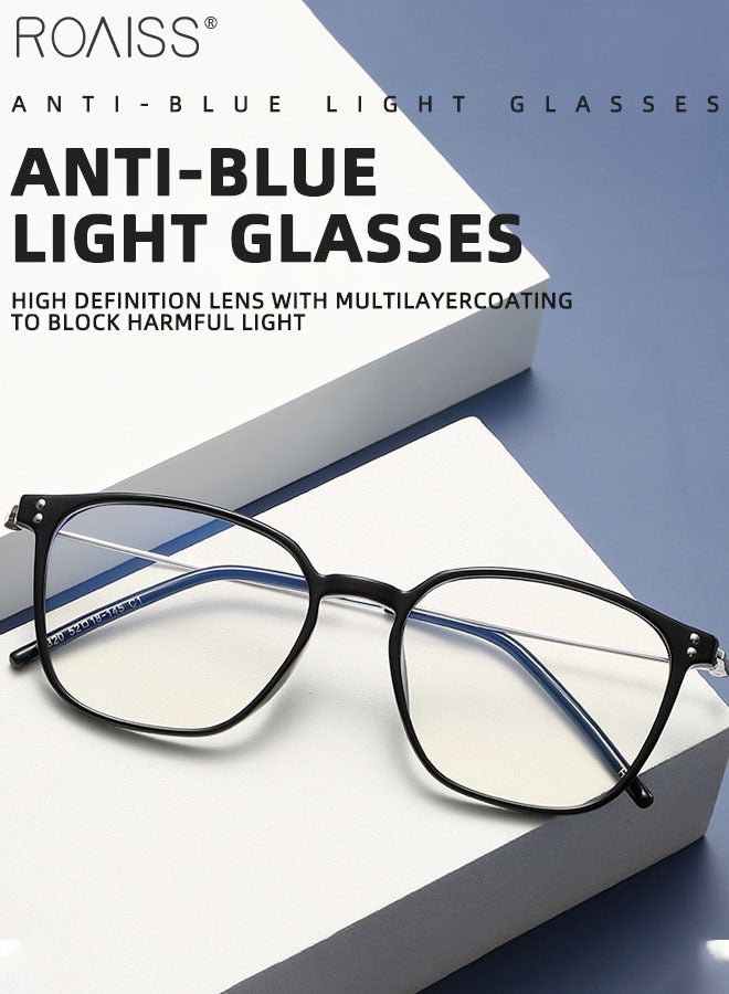 Blue Light Blocking Glasses Blue Light Filter Computer Reading Gaming TV Phones Square Eyeglasses Fashion Anti Eyestrain Headache Eyewear for Men Women Glossy Black Silver 52mm