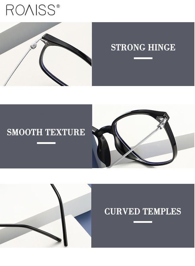 Blue Light Blocking Glasses Blue Light Filter Computer Reading Gaming TV Phones Square Eyeglasses Fashion Anti Eyestrain Headache Eyewear for Men Women Glossy Black Silver 52mm