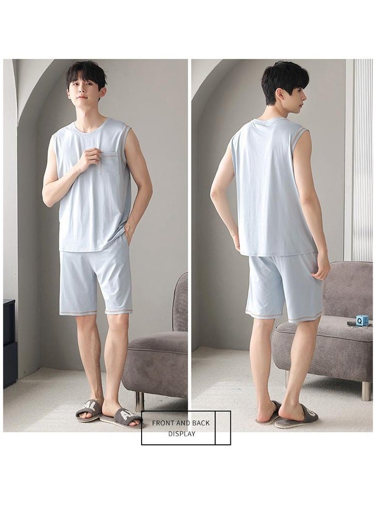 Fashionable Men's Minimalist Casual Sleeveless Shorts Home Set