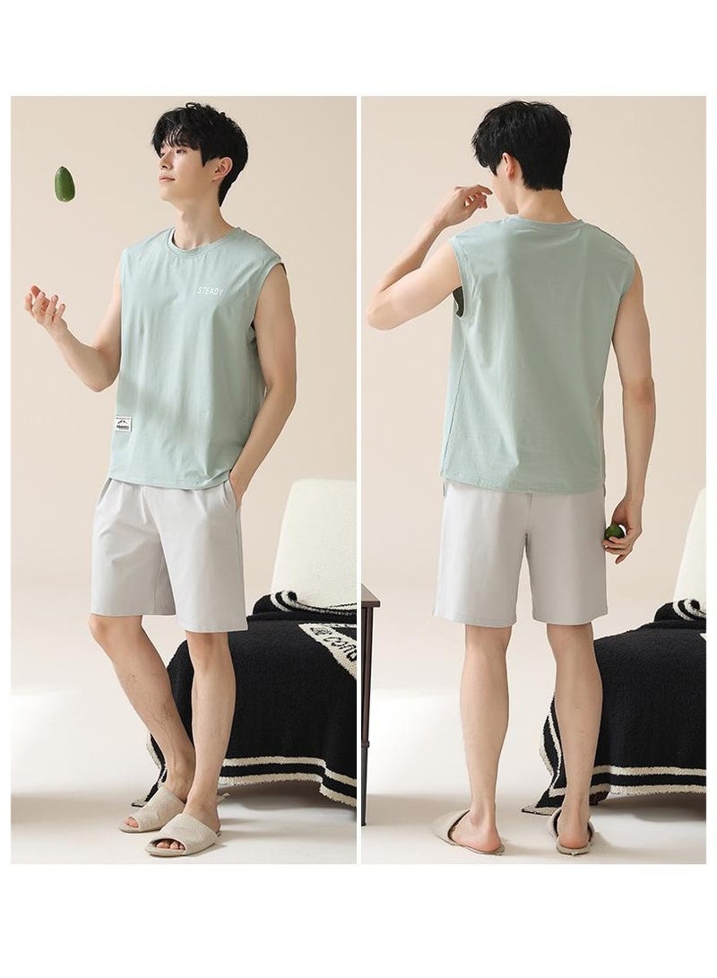 Fashionable Men's Minimalist Casual Sleeveless Shorts Home Set