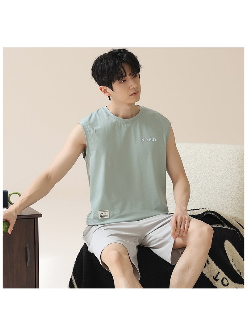 Fashionable Men's Minimalist Casual Sleeveless Shorts Home Set