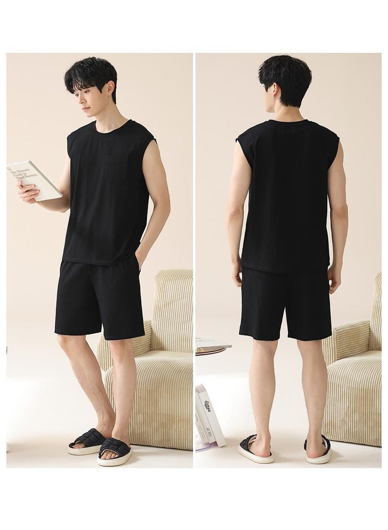 Fashionable Men's Minimalist Casual Sleeveless Shorts Home Set