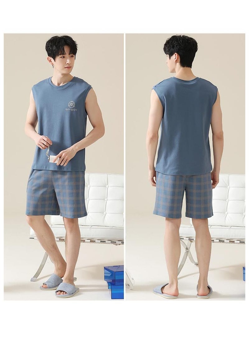 Fashionable Men's Minimalist Casual Sleeveless Shorts Home Set