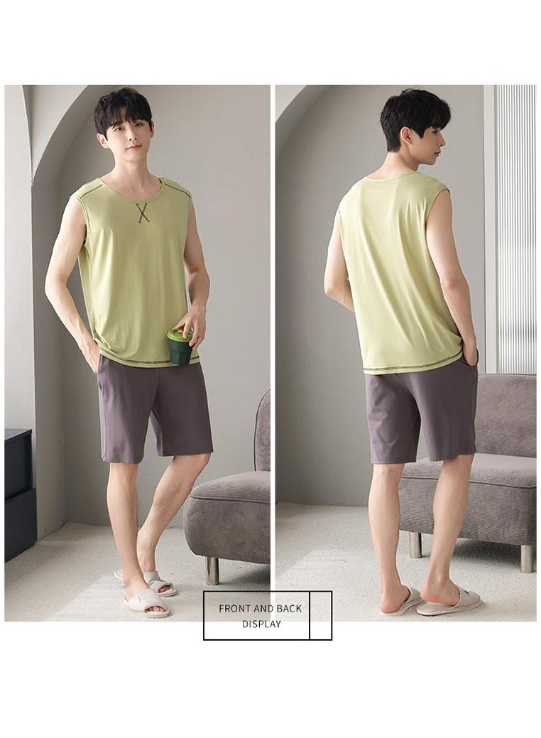 Fashionable Men's Minimalist Casual Sleeveless Shorts Home Set