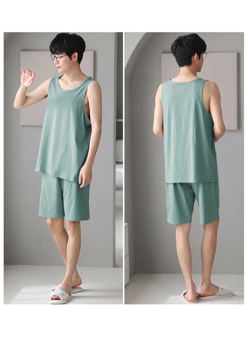 Fashionable Men's Minimalist Casual Sleeveless Shorts Home Set