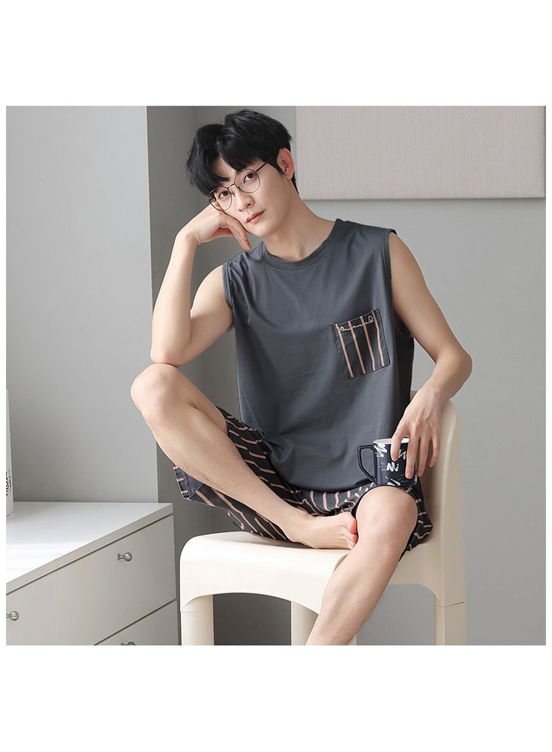 Fashionable Men's Minimalist Casual Sleeveless Shorts Home Set