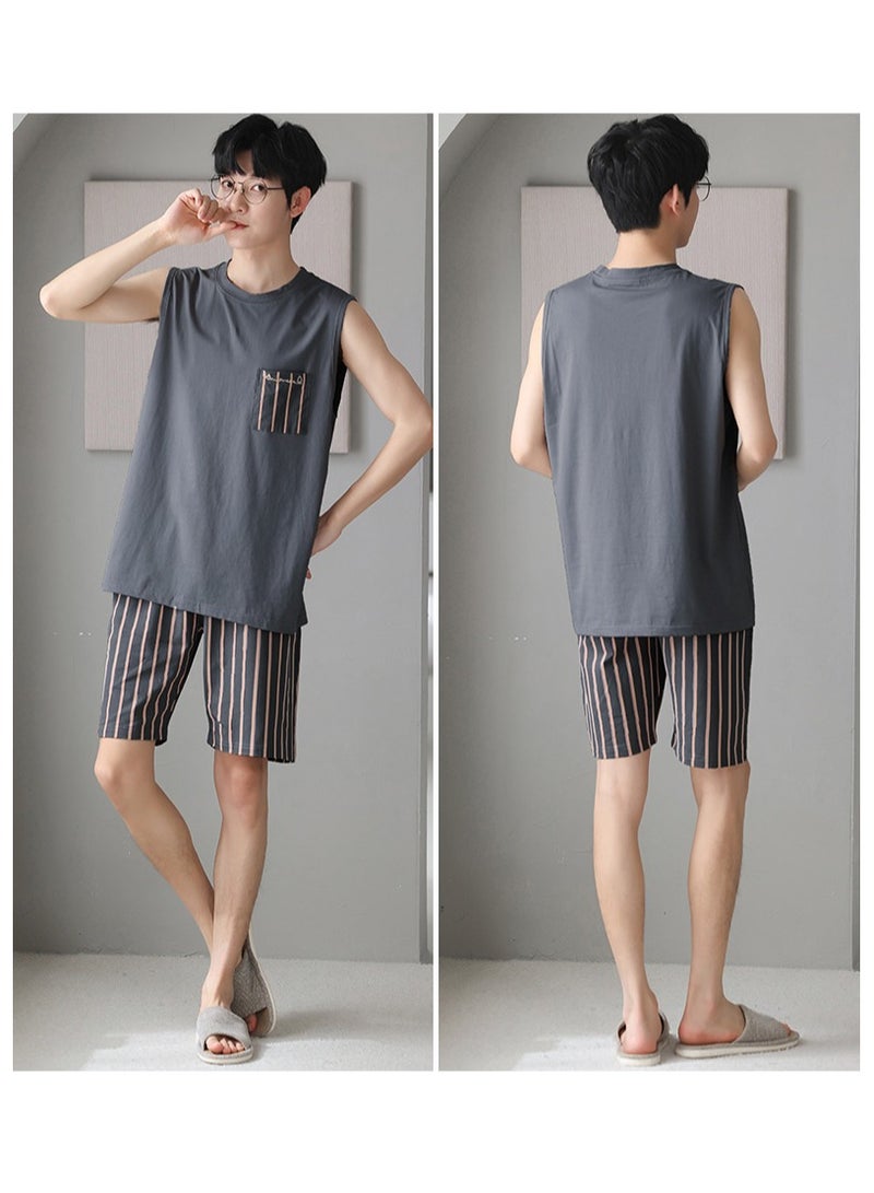 Fashionable Men's Minimalist Casual Sleeveless Shorts Home Set