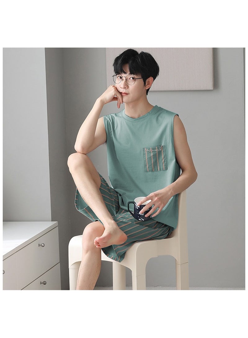 Fashionable Men's Minimalist Casual Sleeveless Shorts Home Set