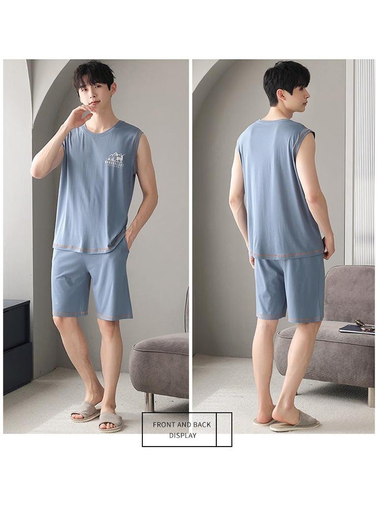 Fashionable Men's Minimalist Casual Sleeveless Shorts Home Set