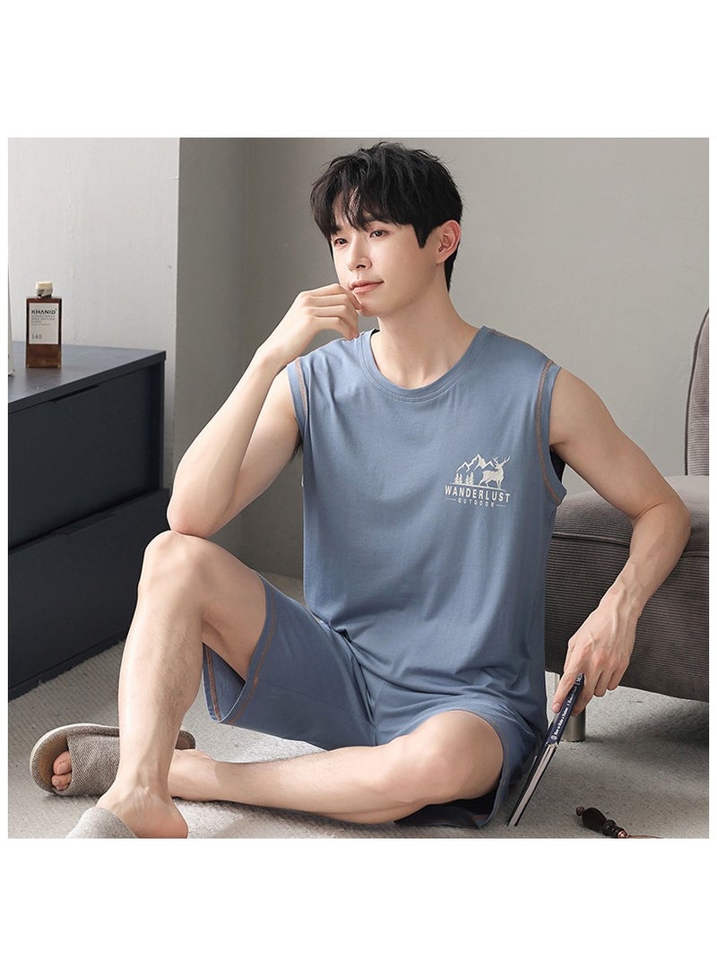 Fashionable Men's Minimalist Casual Sleeveless Shorts Home Set