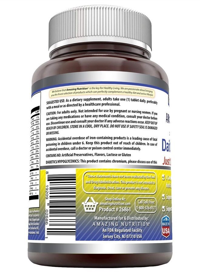 Amazing Formulas Daily Multivitamin Tablets (Non-GMO) - Just 1 Tablets A Day Formula A Complete Multivitamin to Support Cardiovascular Health, Immune Functions, Visual Functions & More* (250 Count)