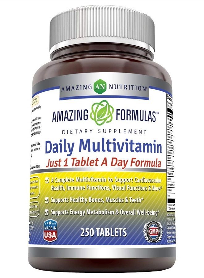 Amazing Formulas Daily Multivitamin Tablets (Non-GMO) - Just 1 Tablets A Day Formula A Complete Multivitamin to Support Cardiovascular Health, Immune Functions, Visual Functions & More* (250 Count)