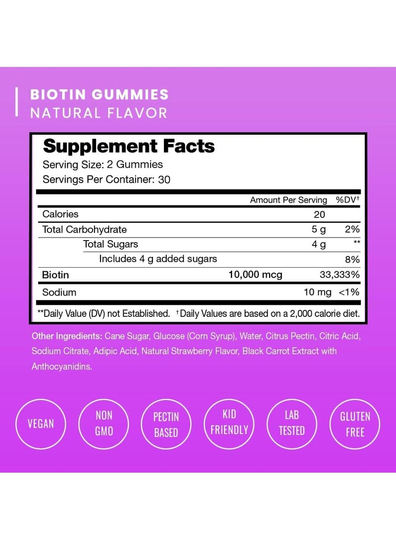 (2 Pack) Biotin Gummies 10,000mcg [Highest Potency] for Healthy Hair, Skin & Nails for Adults & Kids - 5000mcg in Each Gummy Vitamin - Vegan, Non-GMO, Pectin-Based Hair Growth Supplement