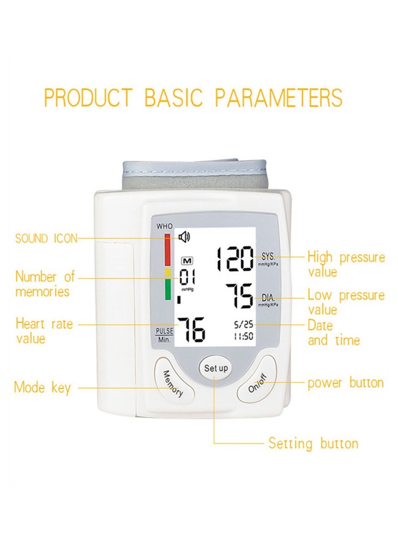 Wrist blood pressure monitor, fully automatic blood pressure monitor suitable for home office travel use （White）