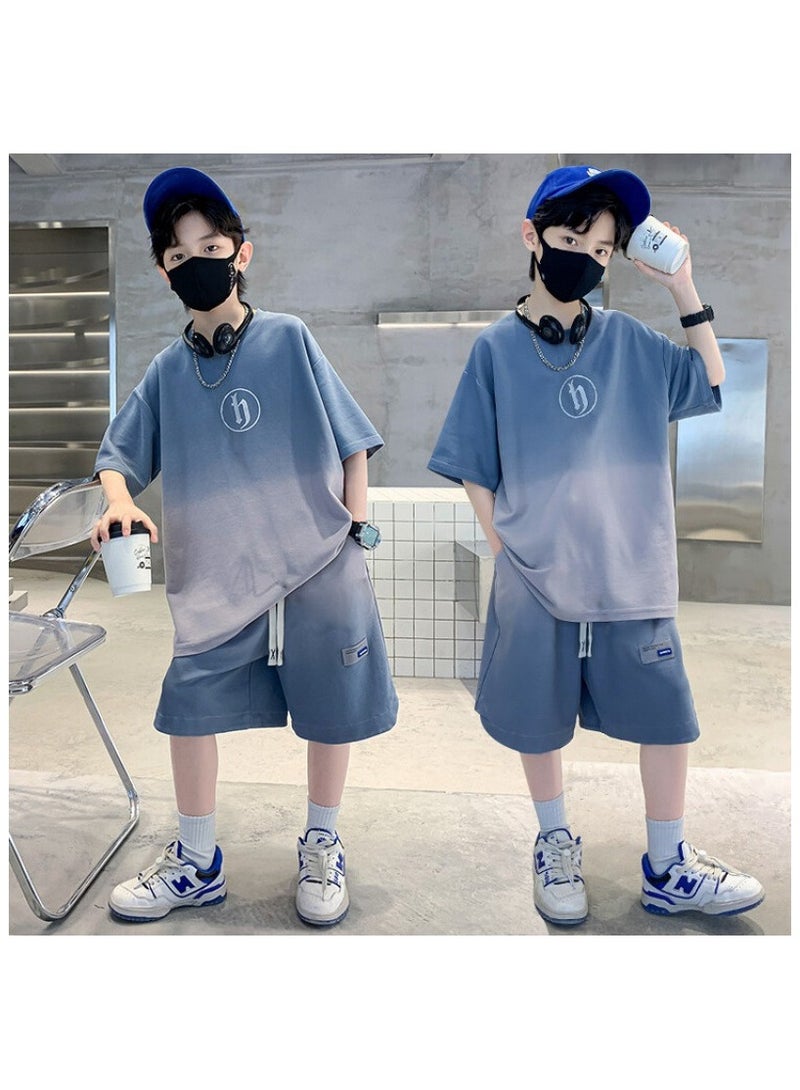 Cool Boy Fashion Gradient Shorts Short Sleeved Set Suitable For Ages 5-15