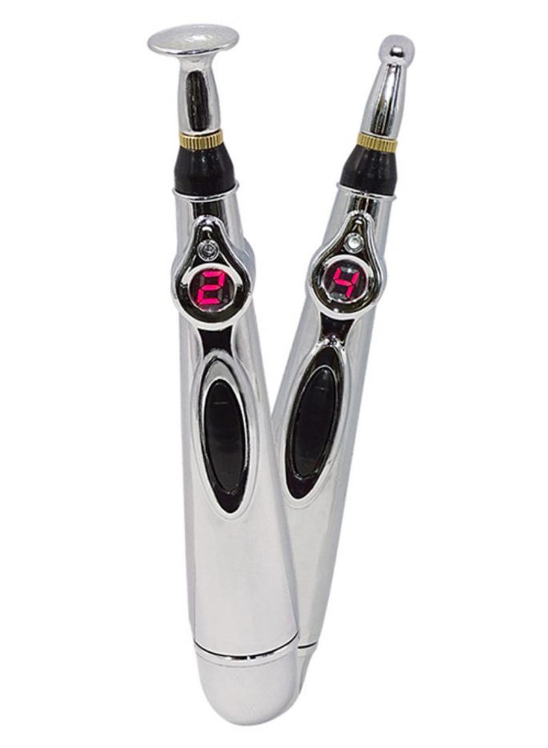 2-Piece Electric Laser Therapy Massage Pen Silver/Black 120grams