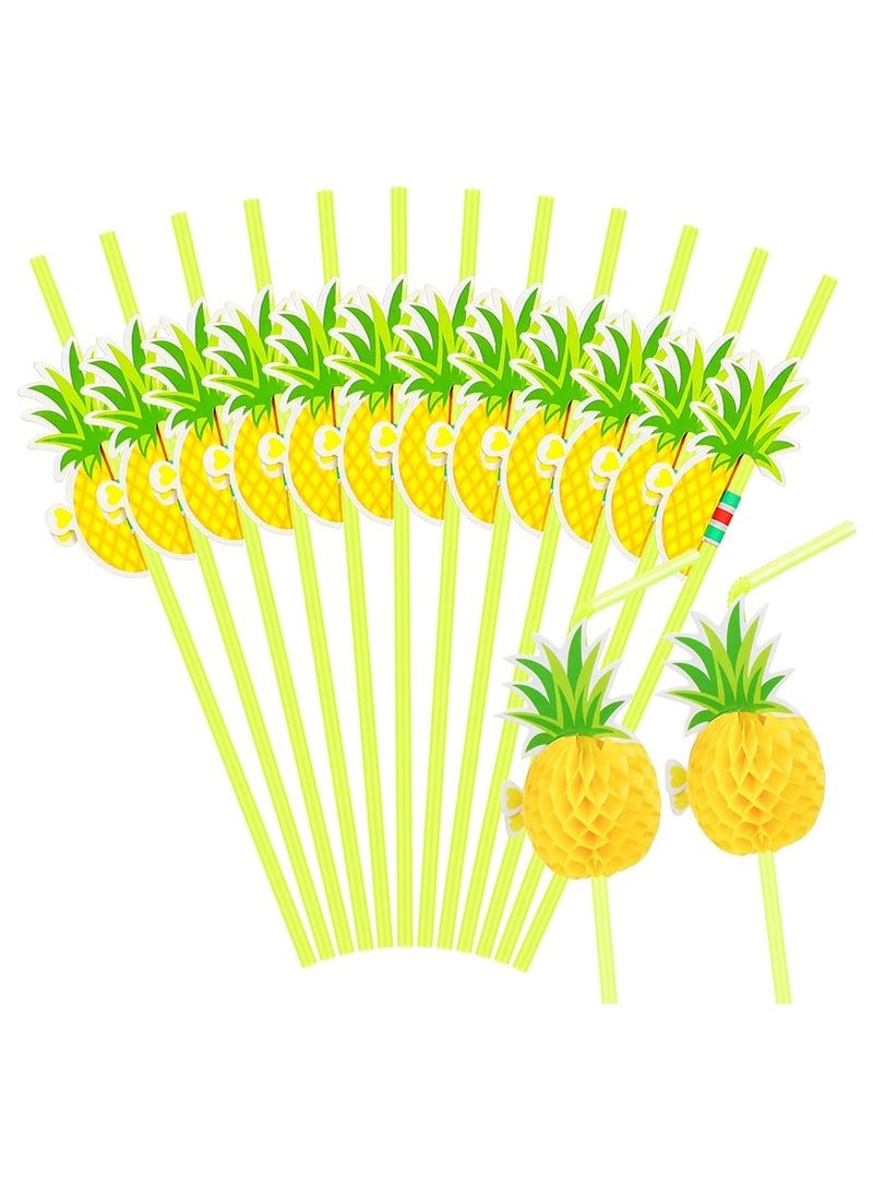 50 Pcs Pineapple Straws Pineapple Water Straws Tropical Straws Straws Hawaiian Straws for Luau Party, Pool Party, Birthday Party, Hawaiian Party Tableware Decorations Supplies