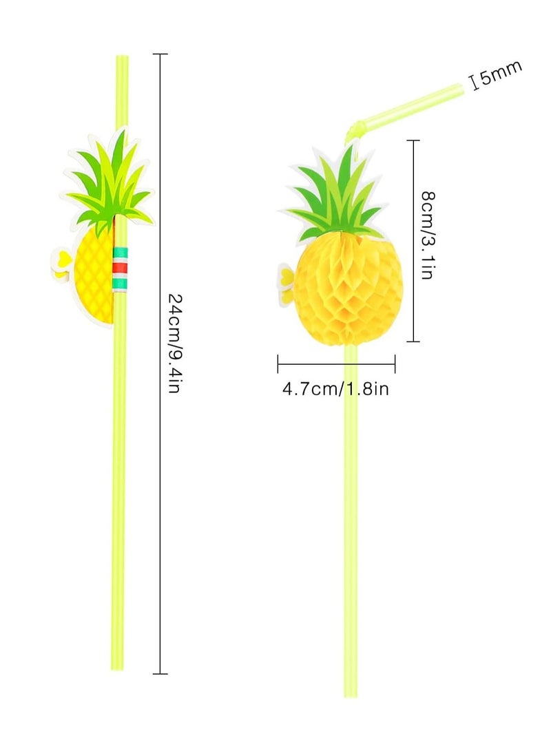 50 Pcs Pineapple Straws Pineapple Water Straws Tropical Straws Straws Hawaiian Straws for Luau Party, Pool Party, Birthday Party, Hawaiian Party Tableware Decorations Supplies