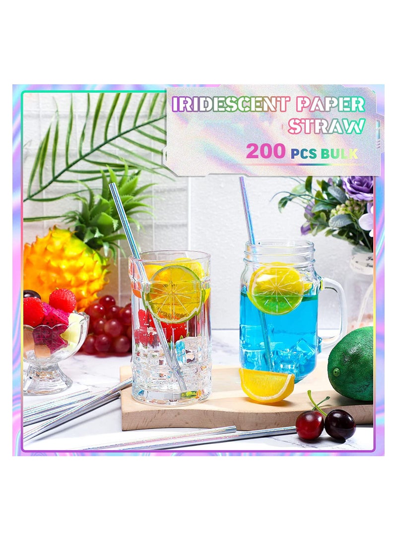 200 Pcs Iridescent Paper Straws Drinking Disposable Straws Multicoloured Straws Birthday Party Decorations for Party Crafts (Novelty Colors)