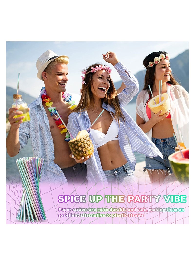 200 Pcs Iridescent Paper Straws Drinking Disposable Straws Multicoloured Straws Birthday Party Decorations for Party Crafts (Novelty Colors)