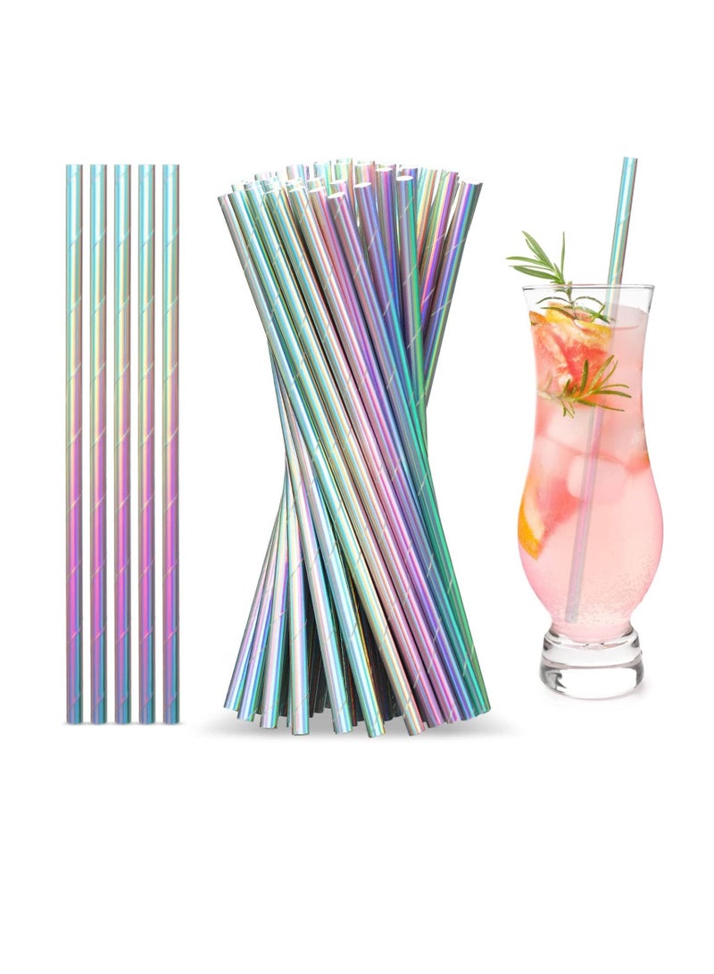 200 Pcs Iridescent Paper Straws Drinking Disposable Straws Multicoloured Straws Birthday Party Decorations for Party Crafts (Novelty Colors)