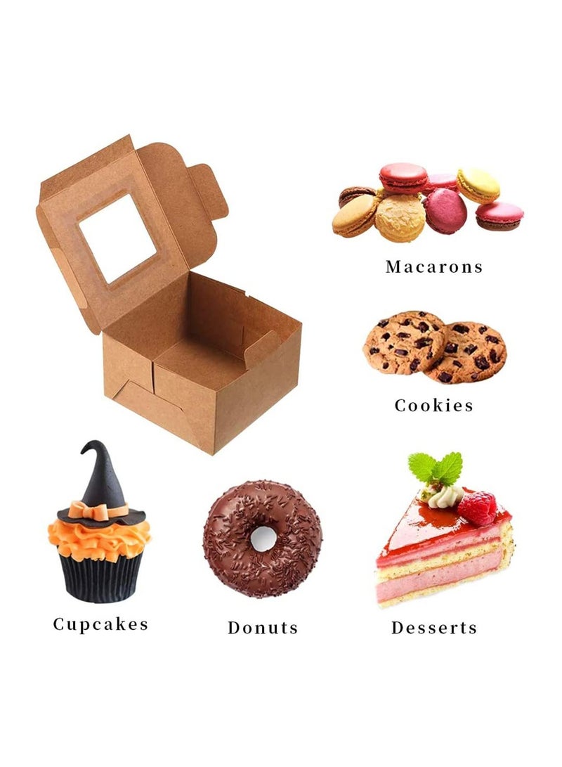 10 Pack Bakery Boxes 4x4x2.5 Inches Small Brown Cake Box Small Kraft Cookie Boxes with Window for Cupcakes, Pies, Donuts