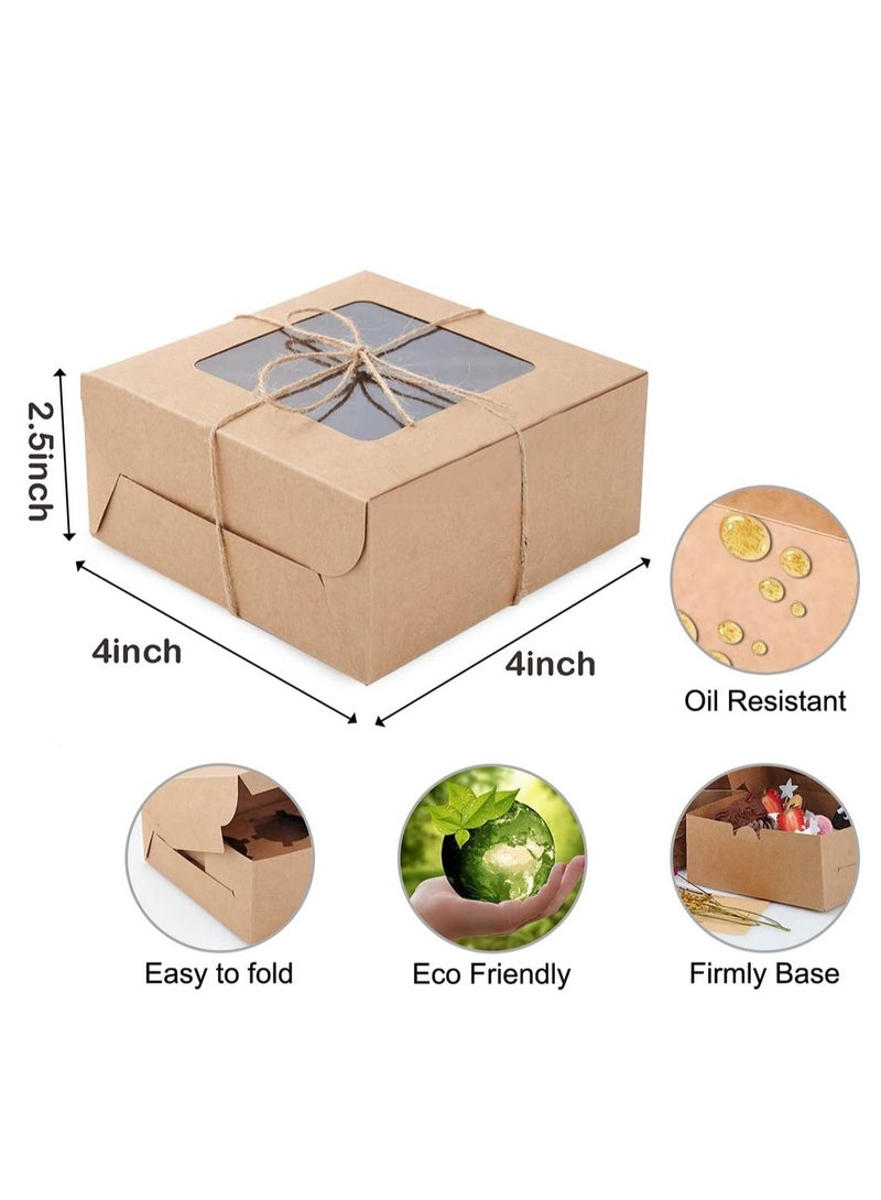 10 Pack Bakery Boxes 4x4x2.5 Inches Small Brown Cake Box Small Kraft Cookie Boxes with Window for Cupcakes, Pies, Donuts