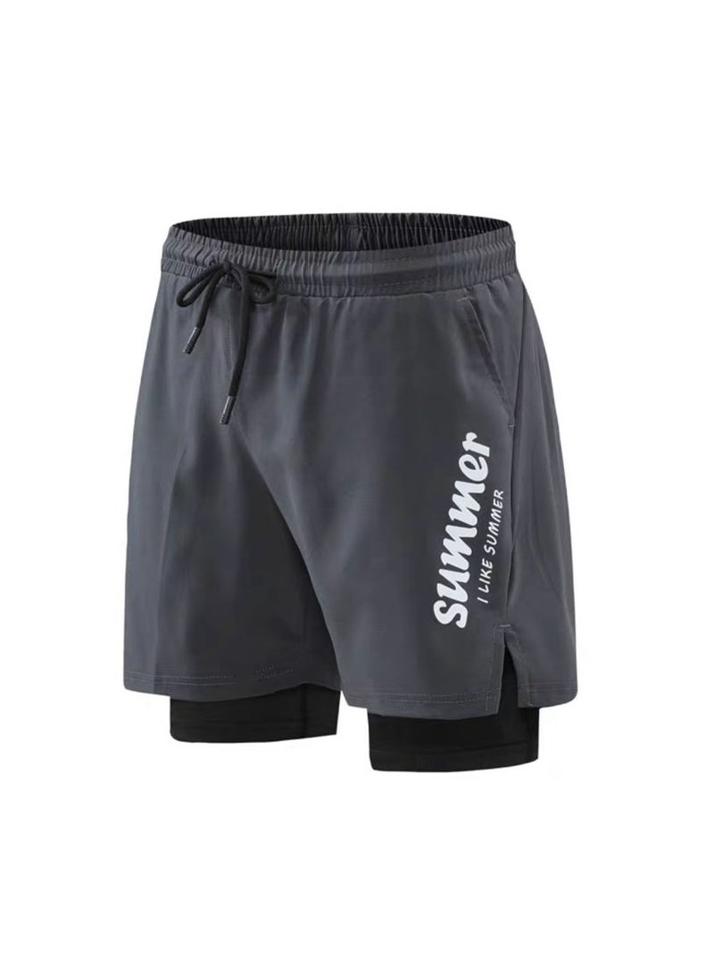 Fashionable Men's Double-Layer Quick Drying Beach Swimming Shorts