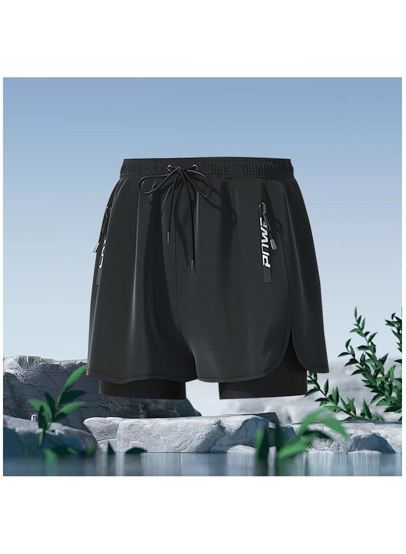 Fashionable Men's Double-Layer Quick Drying Beach Swimming Shorts