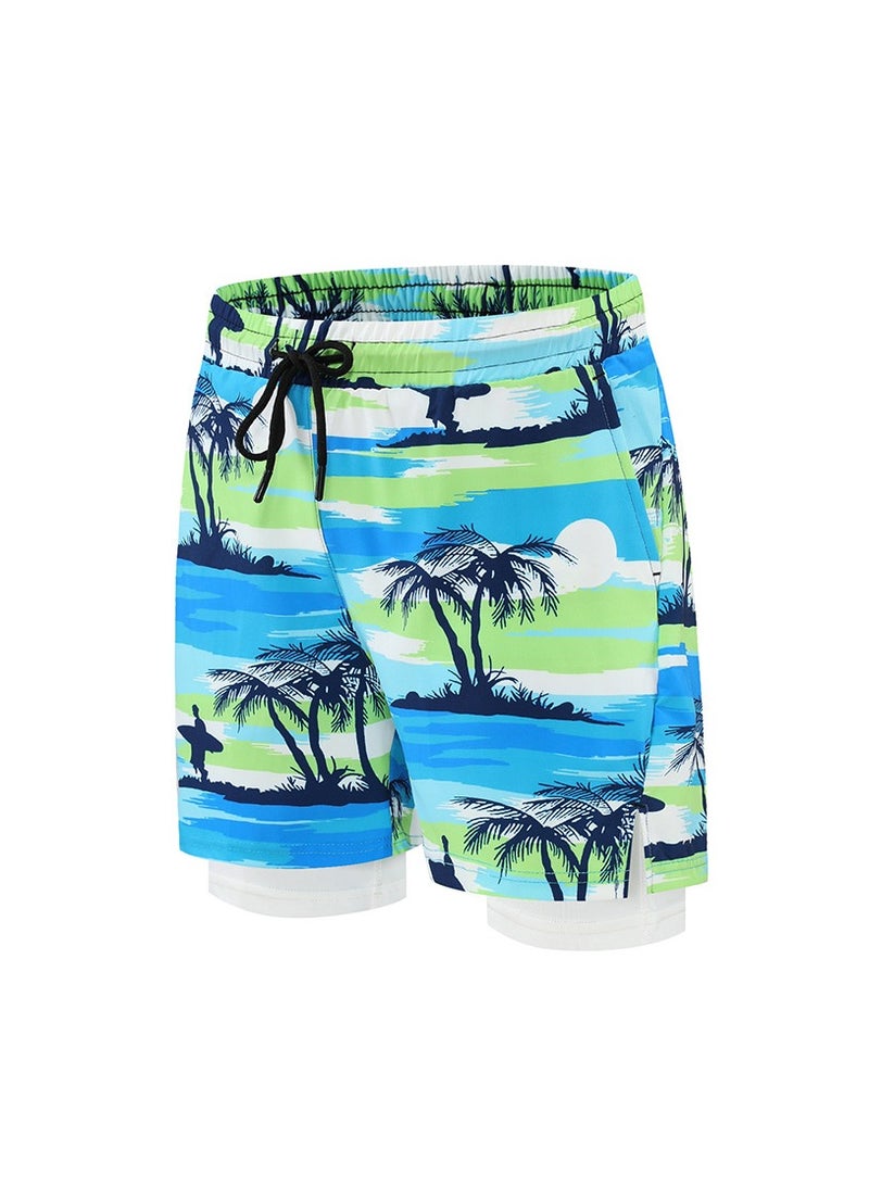 Fashionable Men's Double-Layer Quick Drying Beach Swimming Shorts