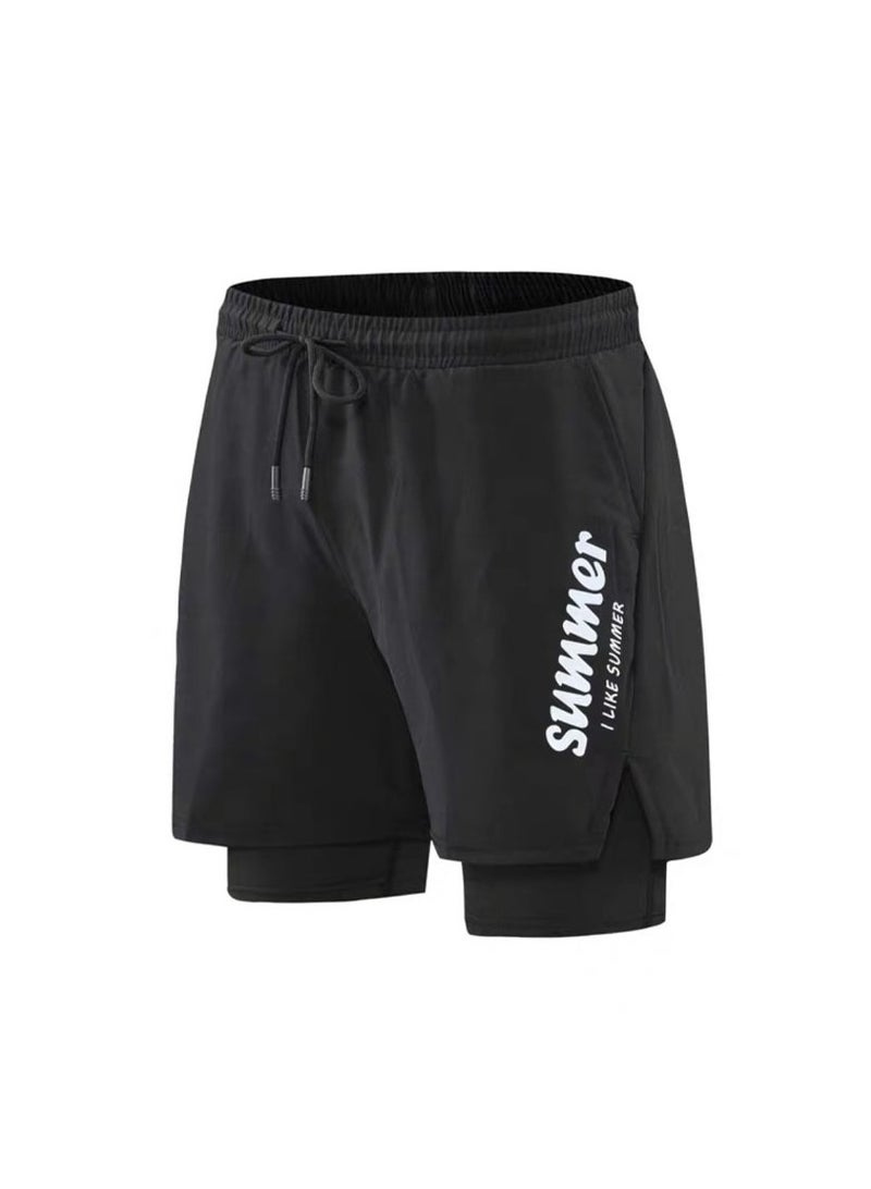 Fashionable Men's Double-Layer Quick Drying Beach Swimming Shorts