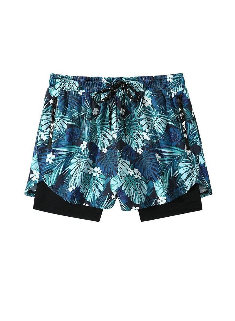 Fashionable Men's Double-Layer Quick Drying Beach Swimming Shorts