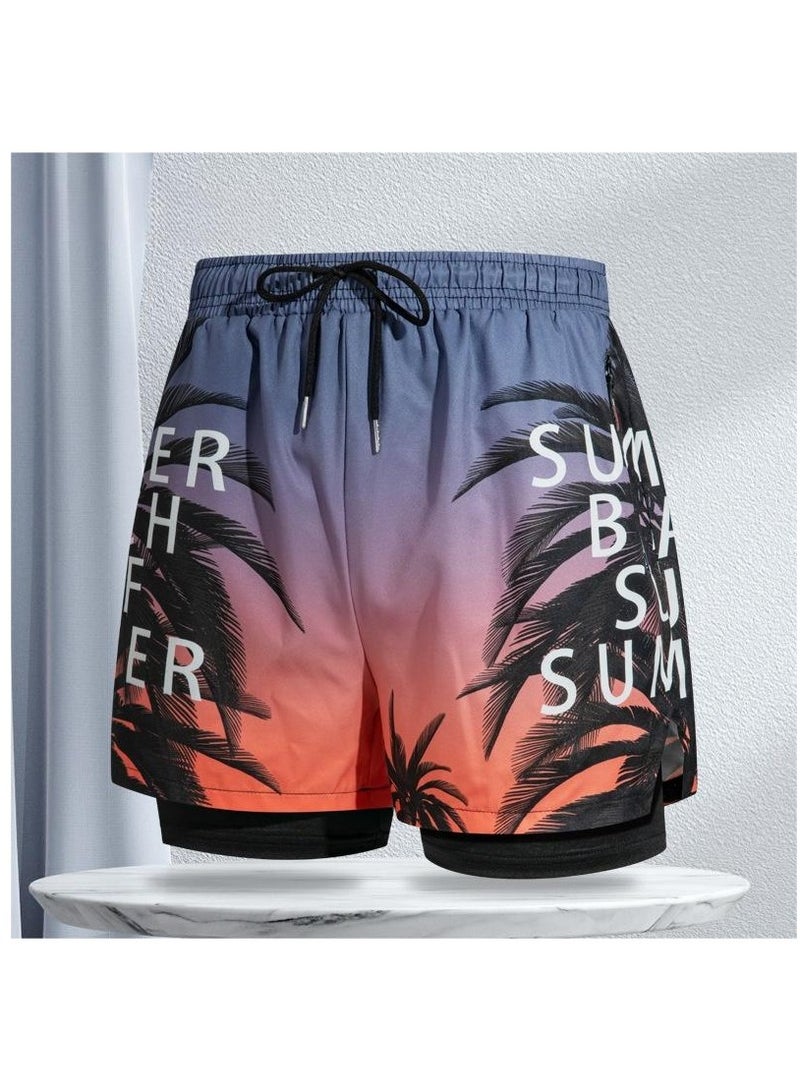 Fashionable Men's Double-Layer Quick Drying Beach Swimming Shorts