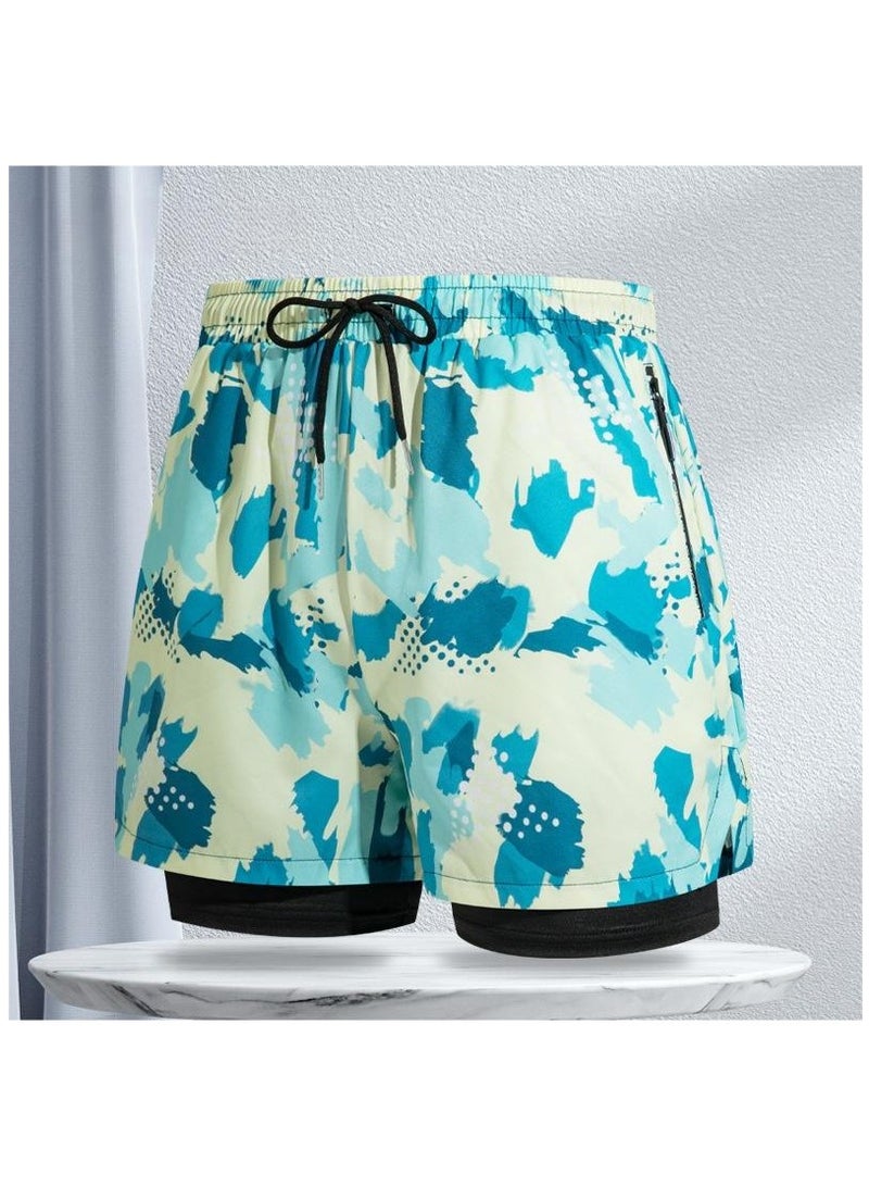 Fashionable Men's Double-Layer Quick Drying Beach Swimming Shorts