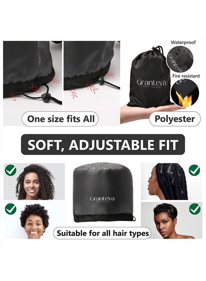 Hair Dryer Bonnet w/A Headband Integrated That Reduces Heat Around Ears & Neck - Hair Dryer Hooded Diffuser Cap for Curly, Speeds Up Drying Time, Safety Deep Conditioning At Home - Portable, Large