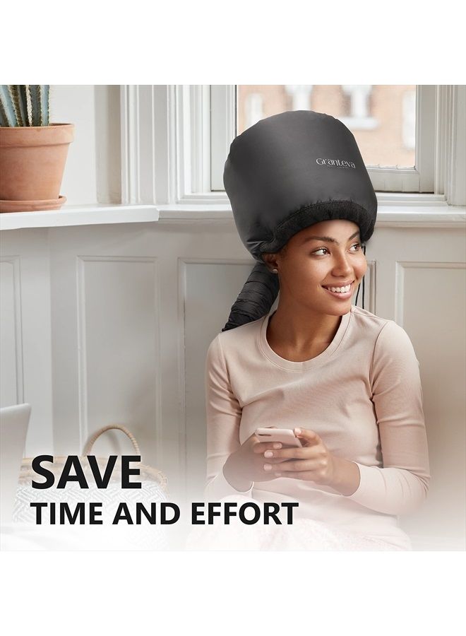 Hair Dryer Bonnet w/A Headband Integrated That Reduces Heat Around Ears & Neck - Hair Dryer Hooded Diffuser Cap for Curly, Speeds Up Drying Time, Safety Deep Conditioning At Home - Portable, Large
