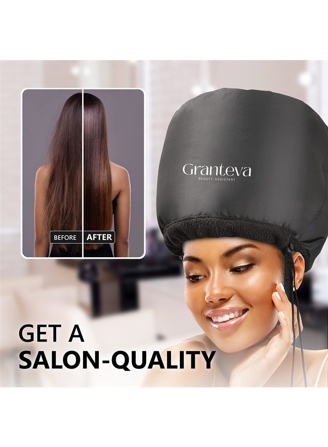 Hair Dryer Bonnet w/A Headband Integrated That Reduces Heat Around Ears & Neck - Hair Dryer Hooded Diffuser Cap for Curly, Speeds Up Drying Time, Safety Deep Conditioning At Home - Portable, Large