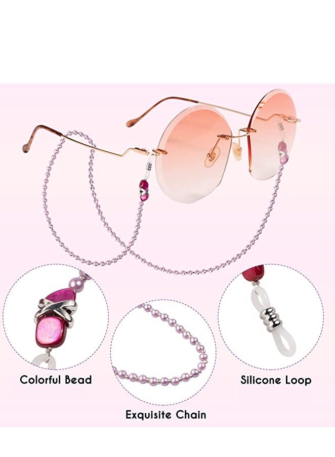 Sunglasses Chain Pearl Eyeglass Mask Chain Holder Hook and Loop Closure Anti-Lost Elegant Sunglasses Reading Glasses Myopic Scope Eyewear Lanyards for Women Girls 2PCS